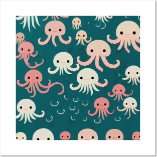 Lil' Krakens of the Briny Deep - Super Cute Colorful Octopus Pattern Posters and Art